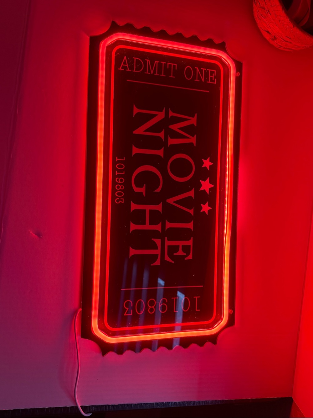 Movie Night LED Ticket Sign - Red Accent